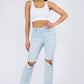 American Bazi High Waist Distressed Raw Hem Jeans