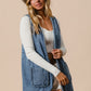 BiBi Braided Trim Open Front Denim Vest with Pockets