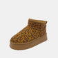 WILD DIVA Leopard Suede Round Toe Platform Booties