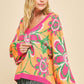 Davi & Dani Floral Contrast V-Neck Dropped Shoulder Sweater