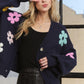 ADORA Flower Button Down Lantern Sleeve Cardigan