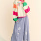 Davi & Dani Smocked Waist Flower Patch Wide Leg Pants