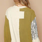 POL Exposed Seam Floral Patch Color Block Round Neck Sweatshirt