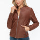 Snobbish Faux Leather Biker Jacket with Side Zip Pockets