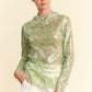 Davi & Dani Sequin Mock Neck Long Sleeve Mesh Top