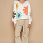 POL V-Neck Long Sleeve Flower Fringe Sweater