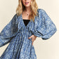 ADORA Printed V-Neck Batwing Sleeve Mini Dress