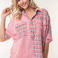 White Birch Plaid Color Block Half Button Top