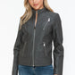 Snobbish Faux Leather Zip Up Mock Neck Jacket