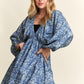 ADORA Printed V-Neck Batwing Sleeve Mini Dress