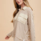 Annie Wear Striped Button Detail Long Sleeve Polo Top