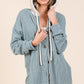 BOMBOM Textured Button Down Drawstring Hooded Shacket