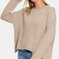 Zenana Asymmetric Hem Drop Shoulder Sweater