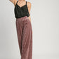 Umgee Full Size Elastic Waist Striped Wide Leg Velvet Pants