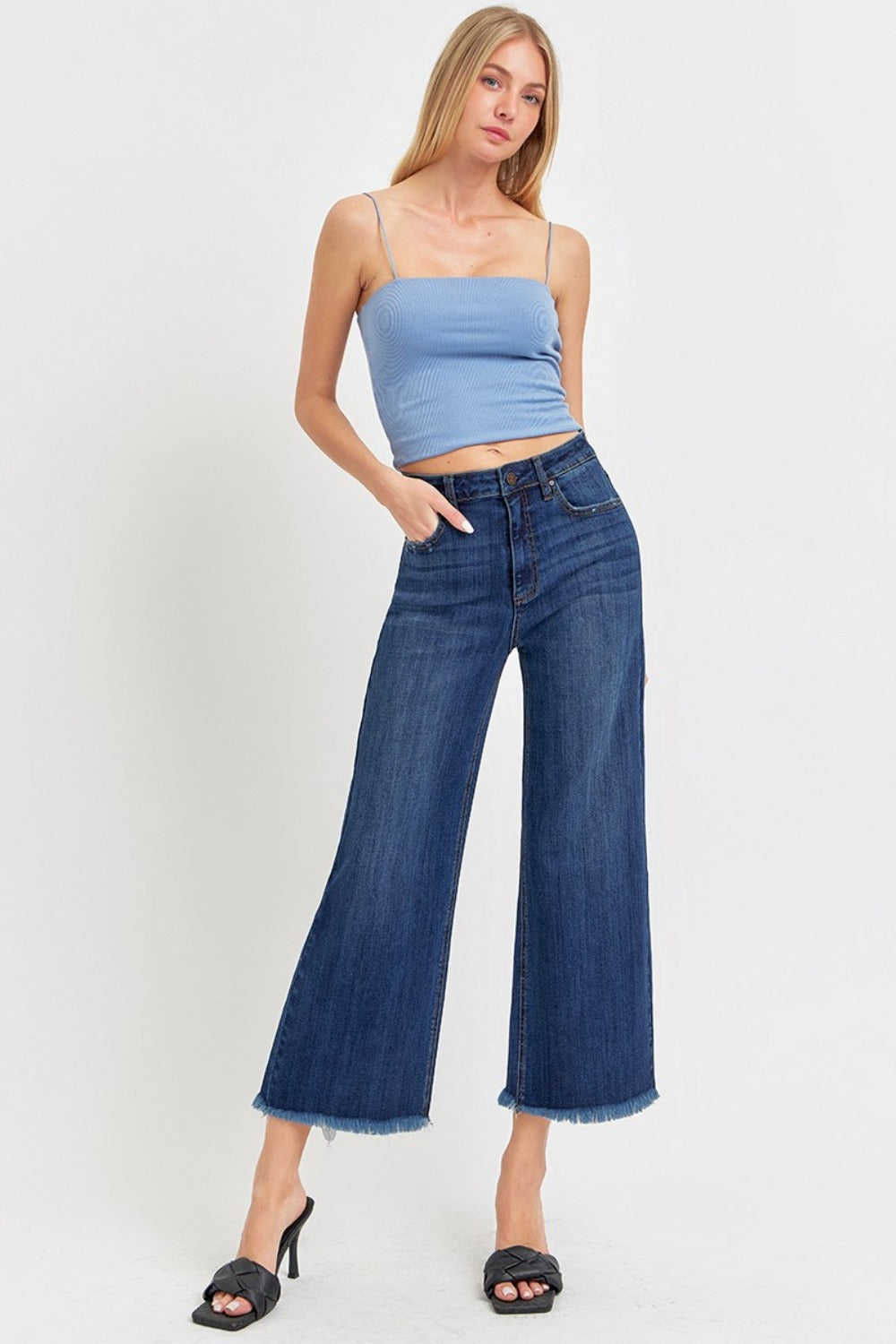 RISEN Full Size Raw Hem Cropped Wide Leg Jeans