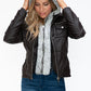 YMI Removable Faux Layered Multi-Pocket Jacket with Fuzzy Hood