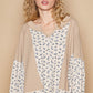 POL Waffle Knit Floral Notched Long Sleeve Top