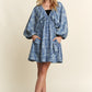 ADORA Printed V-Neck Batwing Sleeve Mini Dress