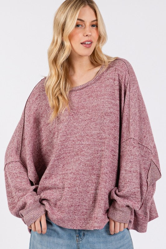 SAGE + FIG Round Neck Batwing Sleeve Oversize Top