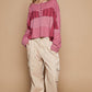 POL Half Button Color Block Drop Shoulder Knit Top