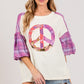 SAGE + FIG Full Size Peace Applique Patch with Plaid Contrast Top