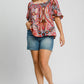 Umgee Full Size Abstract Print Smocked Square Neck Puff Sleeve Blouse