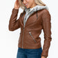 YMI Faux Layered Double-Zipper Jacket with Fuzzy Hood