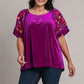 Umgee Full Size Velvet Embroidery Short Sleeve Blouse