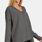 Zenana Texture Exposed Seam V-Neck Long Sleeve T-Shirt