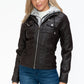 YMI Removable Faux Layered Multi-Pocket Jacket with Fuzzy Hood