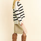 Davi & Dani High-Low Side Slit Striped Johnny Collar Sweater