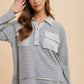Annie Wear Striped Button Detail Long Sleeve Polo Top