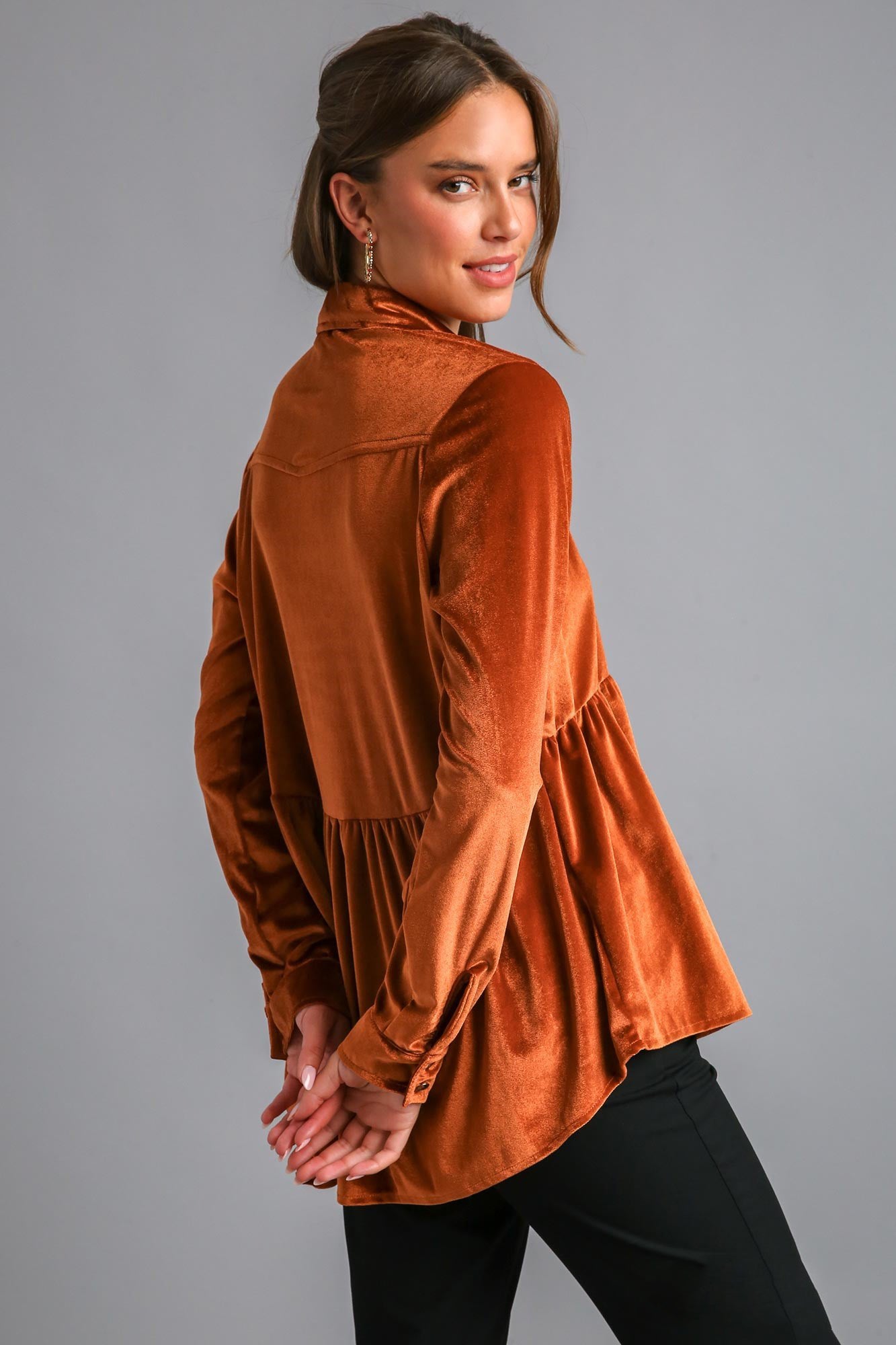 Umgee Peplum Button Up Long Sleeve Shirt