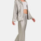 Zenana Satin Long Sleeve Shirt and Pants Pajama Set