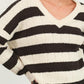 HYFVE Contrast Striped Cropped V-Neck Sweater