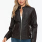 Snobbish Faux Leather Biker Jacket with Side Zip Pockets