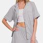 Zenana Button Down Short Sleeve Top and Shorts Lounge Set