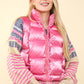 VERY J Shiny Metallic Zip Up Puffer Vest