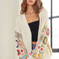 ADORA Plus Size Contrast Crochet Open Front Long Sleeve Cardigan