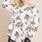 Super Lady Full Size Babydoll Floral Boat Neck Long Sleeve Blouse