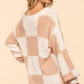 Haptics Full Size Checkered Round Neck Drop Shoulder Sweater