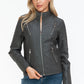 Snobbish Faux Leather Zip Up Mock Neck Jacket