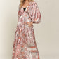 ADORA Printed V-Neck Batwing Sleeve Dress