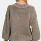 Zenana Washed Half Button Long Sleeve Sweater