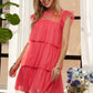 ADORA Layered Ruffled Cap Sleeve Mesh Dress