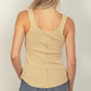 VERY J Washed Ribbed Tank with Placket Detail