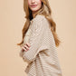 Annie Wear Striped Button Detail Long Sleeve Polo Top