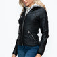 YMI Faux Layered Double-Zipper Jacket with Fuzzy Hood