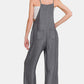 Zenana Washed Adjustable Strap Wide Leg Denim Overalls