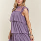 ADORA Layered Ruffled Cap Sleeve Mesh Dress